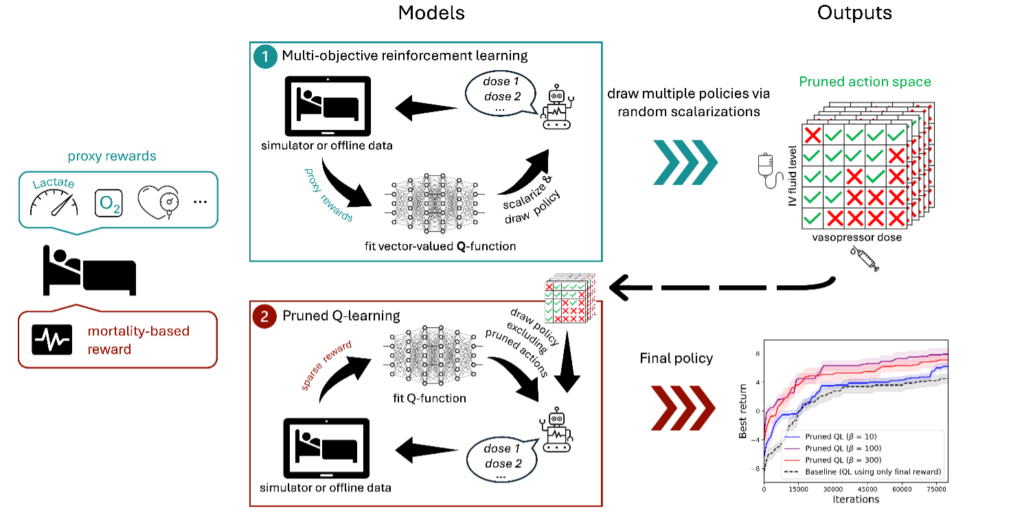 Pruning the Way to Reliable Policies: A Multi-Objective Deep Q-Learning Approach to Critical Care.